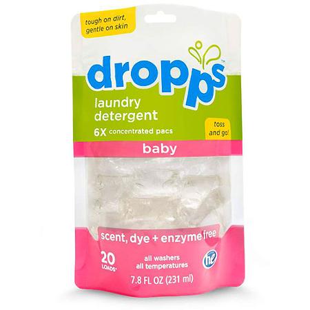 Dropps Laundry Detergent for Baby Pacs Scent Dye + Enzyme Free 2ct