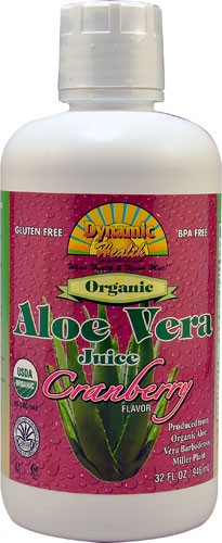 Dynamic Health Aloe Vera Juice Certified Organic, Liquid, Cranberry (Plastic Bottle) 32oz