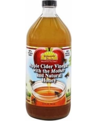 Dynamic Health Apple Cider Vinegar w Mother & Honey, Liquid (Glass Bottle) 32oz