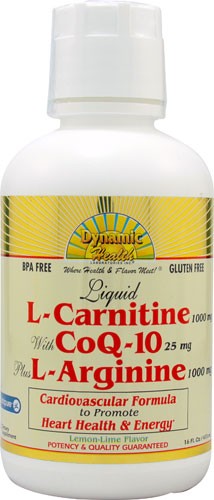 Dynamic Health L-Carnitine with CoQ-10 Plus L-Arginine, Liquid, Lemon Lime (Plastic Bottle) 1000mg 16oz
