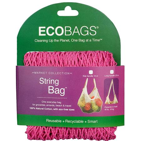 Ecobag String Bag Long Handle Natural Cotton Fuschia 1 bag