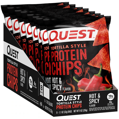Quest Protein Chips Tortilla Style 1.1 oz Hot & Spicy Flavor Box of 8