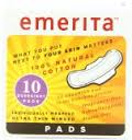 Emerita Natural Cotton Ultra Thin Overnight Pads, w/Wings, Individually Wrapped 10 ct