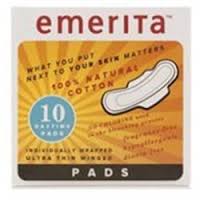 Emerita Natural Cotton Ultra Thin Pads, Daytime w/Wings, Individually Wrapped 10 ct-OUT OF STOCK