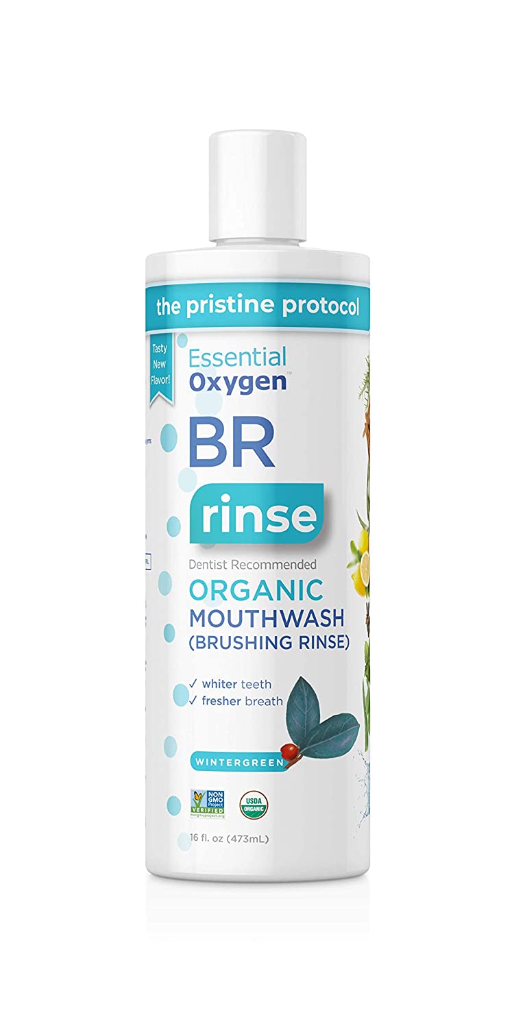 Essential Oxygen Certified BR Organic Brushing Rinse All Natural Mouthwash Wintergreen 16 fl. oz. 