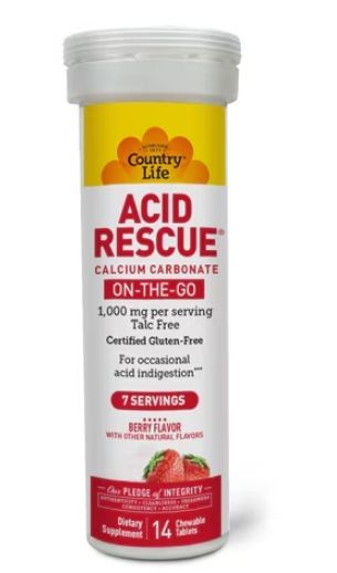 Country Life - Acid Recue (On The Go)  Berry Flavor 14 Chew Tabs 