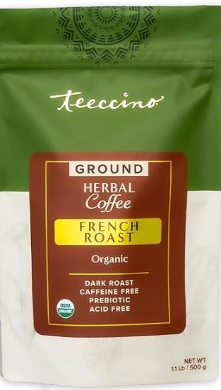 Teeccino Instant Herbal Coffee Caffeine Free Dark Roast French Roast Flavor 33 Servings 