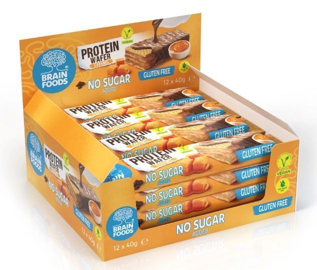Brain Foods - Wafer  Natural Caramel Flavor No Sugar 12 bars 