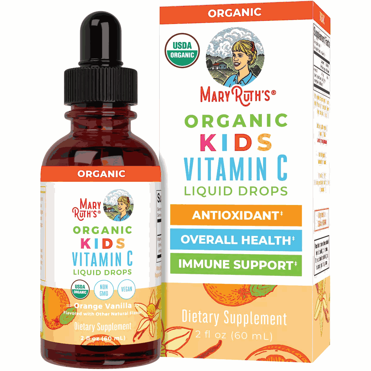 MaryRuths Kids Organic Vitamin C Liquid Drops 2/oz Orange Vanilla Flavor 30 Servings