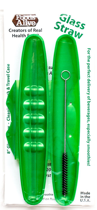 Foods Alive 8 inch Glass Straw w/ Carry Case 12 pc