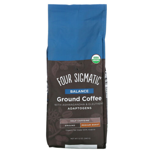 Four Sigma Organic Adaptogen Coffee Medium Roast Ground with Ashwagandha & Tulsi 12 ounce
