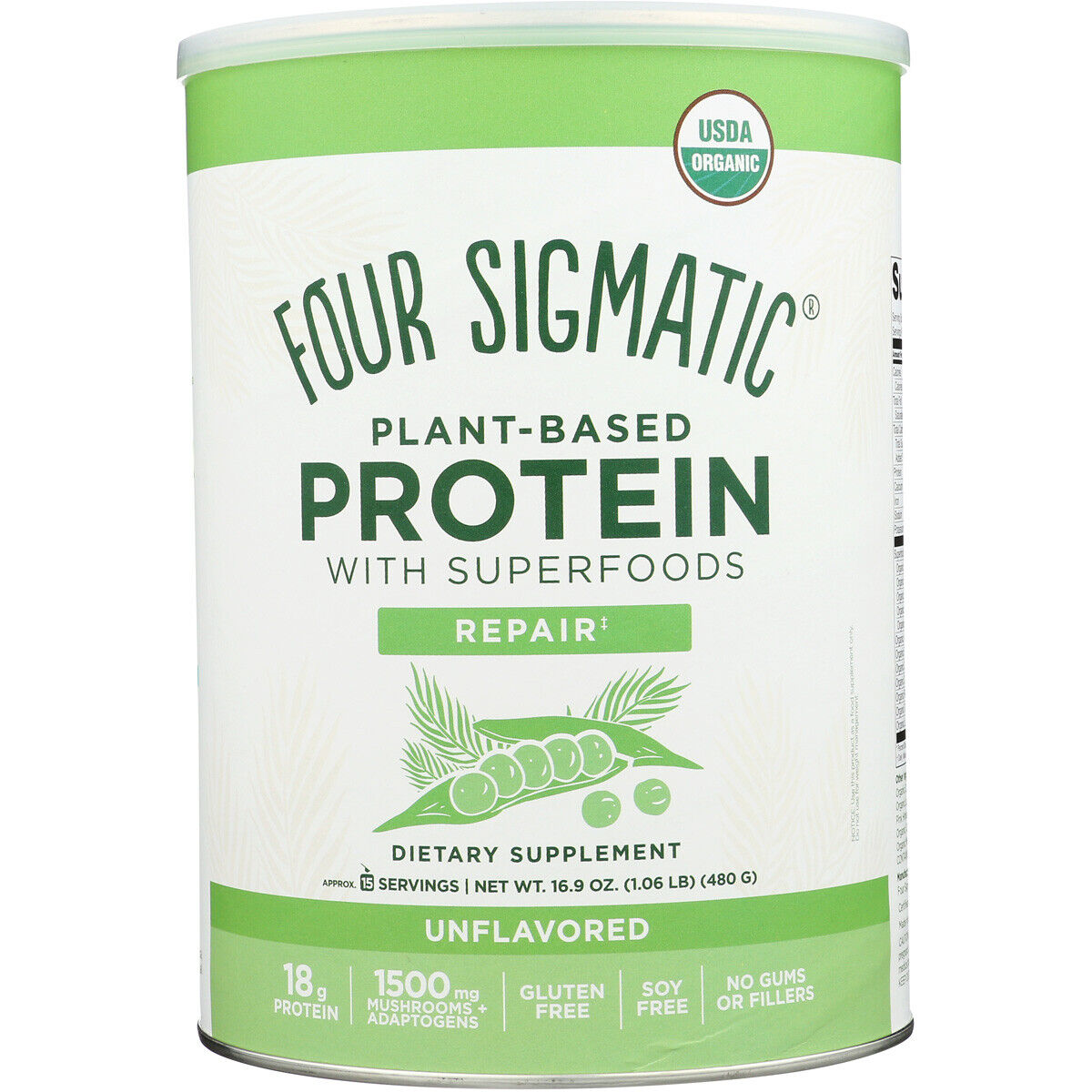 Four Sigma Plant-Based Protein Powder Unflavored Canister 16.7 ounce