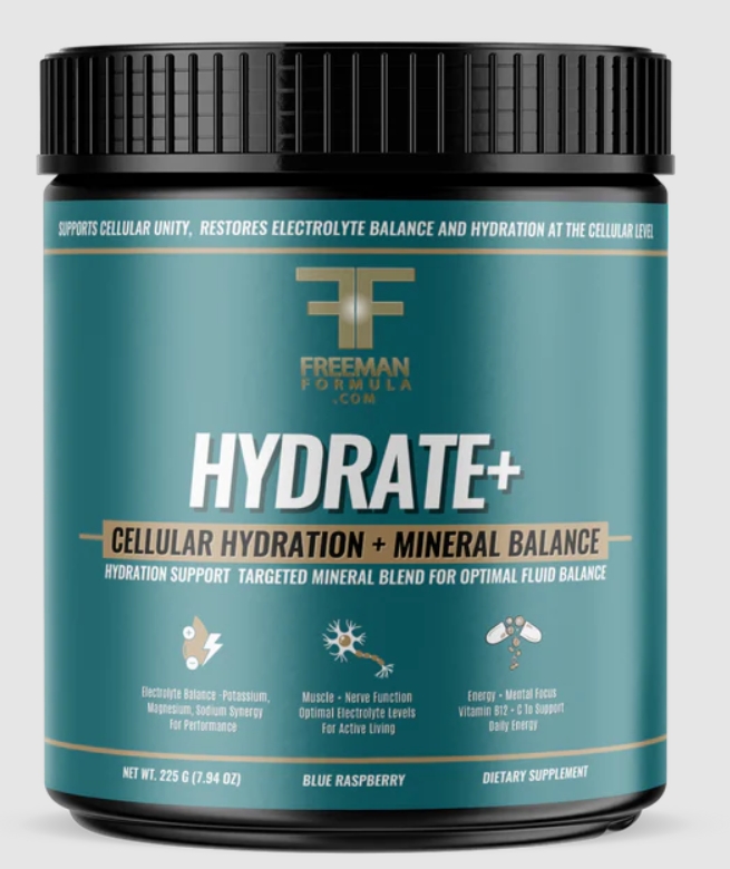 Freeman Formula Hydrate+ Cellular Hydration + Mineral Balance 225g Blue Raspberry Flavor 30 Servings