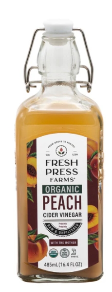 Fresh Press Farms Organic Peach Cider Vinegar with Mother w/ Cleanse Boost 16.4/oz
