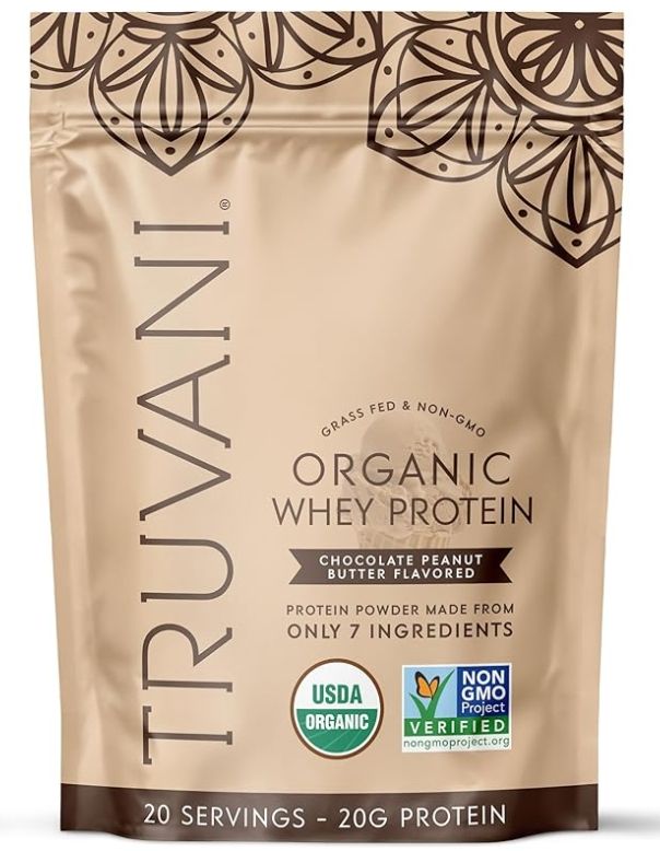 Truvani Organic Whey Protein Powder  Chocolate Peanut Butter  20 Servings