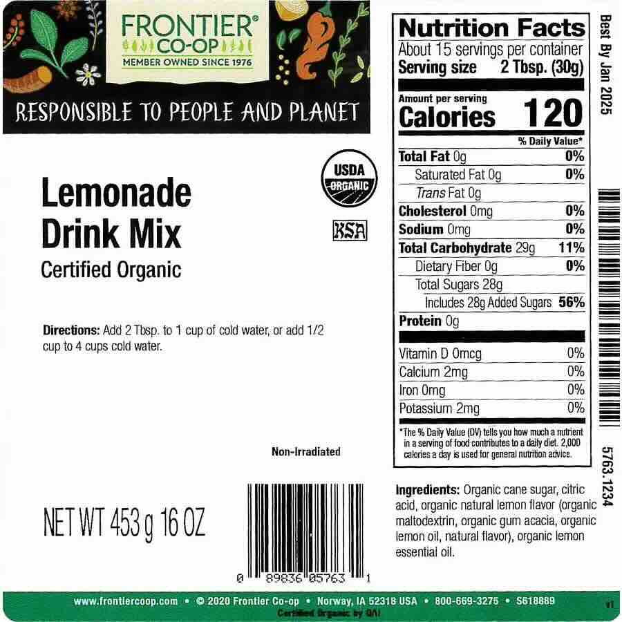 Frontier Lemonade Drink Mix, Organic 1 lb.