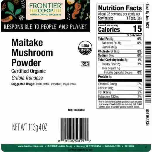 Frontier Maitake Mushroom Powder, Organic 1/4 lb.