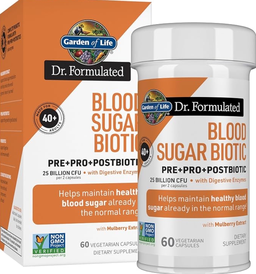 Garden of Life - Dr. Formulated Blood Sugar Biotic Pre + Post + Postbiotic 25 Million 40+ Adults 60vc