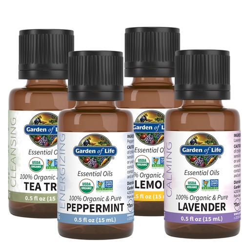 Garden of Life - Essential Oil Starter Kit (Lavender, Peppermint, Lemon, Tea Tree) .5oz each