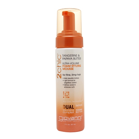 Giovanni Cosmetics 2chic Ultra Volume Foam Styling Mousse with Tangerine & Papaya Butter 7 oz