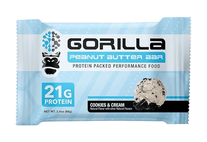 Gorilla Bar High Protein Bar 20grams Protein 12Bars Cookies & Cream Flavor