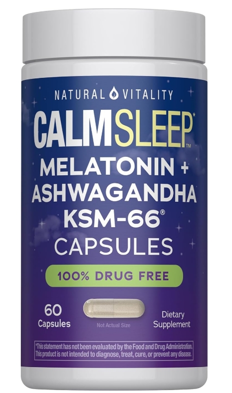 Natural Vitality CALM SLEEP Melatonin + Ashwagandha KSM-66 60 Caps 