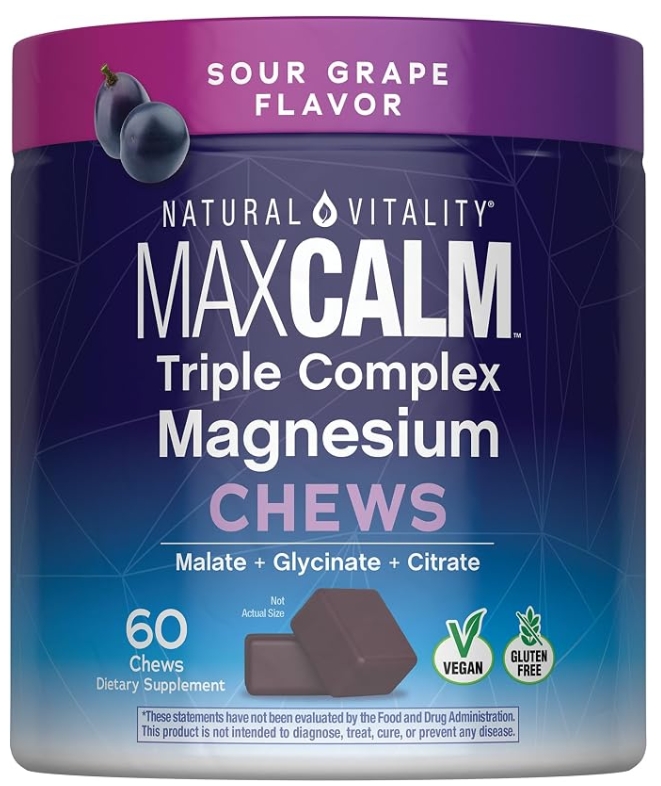 Natural Vitality MAX CALM Triple Complex Magnesium Chews Sour Grape Flavor 60 Chews 