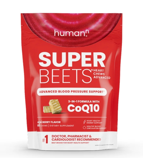 Humann Super Beets Heart Chews Advanced with Coq10 30 Servings Acai Berry Flavor