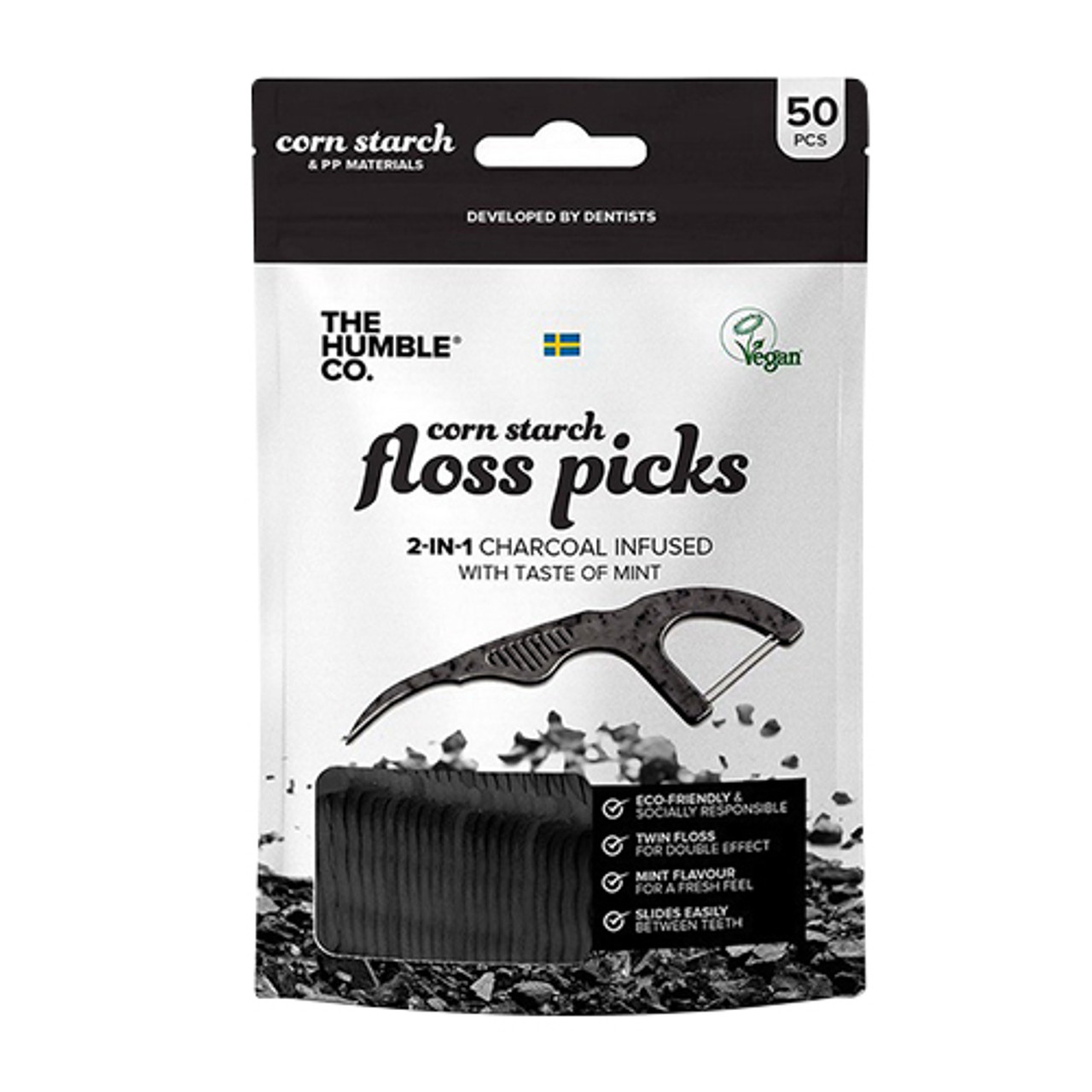 Humble Co. Dental Floss Picks Charcoal 50 Picks