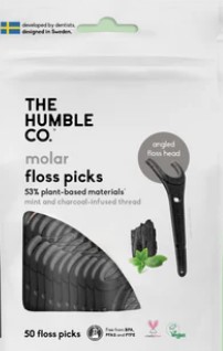 Humble Co. Dental Floss Picks w/ Grip Handle Charcoal 50 Picks
