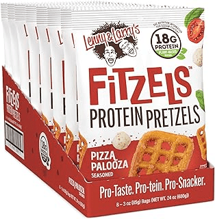 Lenny & Larry Fitzels Protein Pretzels Box of 8 bags Pizza Palooza Flavored 