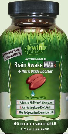 Irwin Naturals - Brain Awake Max3 + Nitric Oxide Booster 60 softgel