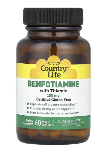 Country Life Benfotiamine 150mg with Thiamin 60 VCaps