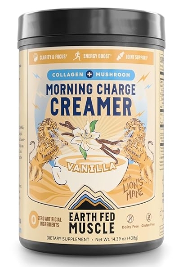 Earth Fed Morning Charge Creamer Collagen + Mushoom Vanilla Flavor 24 Servings