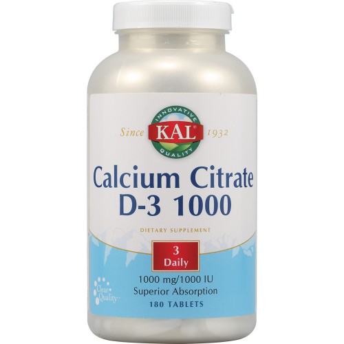 Kal - Calcium Citrate D-3 1000 180ct 1000mg Tablet