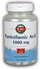 Kal - Pantothenic Acid Sustained Release 100ct 1000mg Tablet