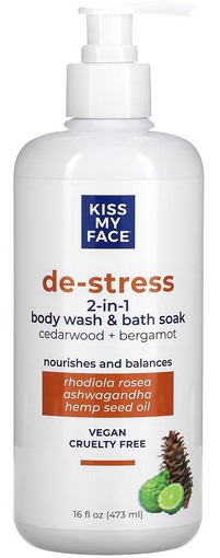 Kiss My Face - De-Stress 2-In-1 Body Wash & Bath Soak Cedarwood + Bergamot 16 ounce