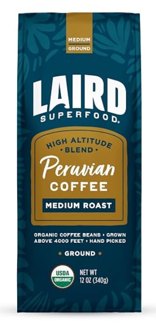 LAIRD Superfood - High Altitude Blend Peruivan Coffee Organic Arabica Medium Roast Ground 12 oz