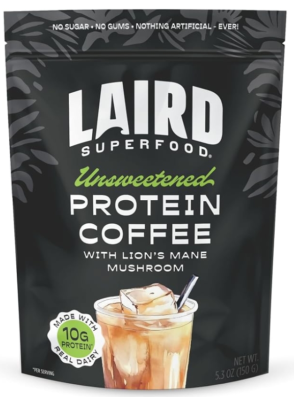 LAIRD Superfood - Unsweetened Protein Coffee with Lion's Mane Mushroom 10g Protein 5.3 oz