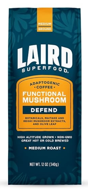 LAIRD Superfood - Organic Coffee with Functional Mushrooms Defend Medium Roast 12 oz Ground