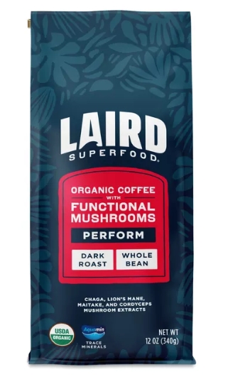 LAIRD Superfood - Organic Coffee with Functional Mushrooms Perform Dark Roast 12 oz Whole Bean