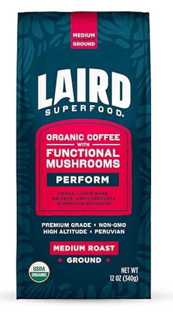 LAIRD Superfood - Organic Coffee with Functional Mushrooms Perform Medium Roast 12 oz Whole Bean