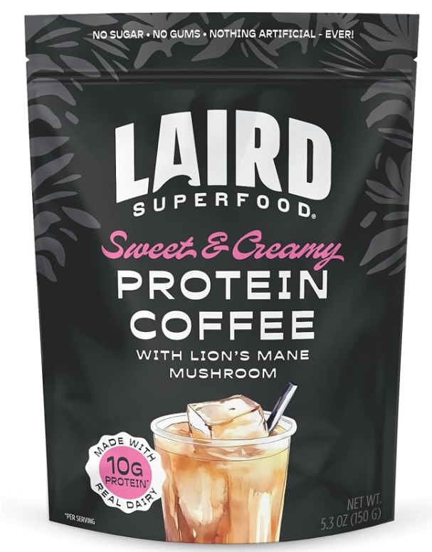 LAIRD Superfood - Sweet & Creamy Protein Coffee with Lion's Mane Mushroom 10g Protein 5.3 oz