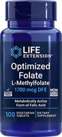 Life Extension - Optimized Folate (L-Mehtylfolate) 100 Vegetarian Capsules