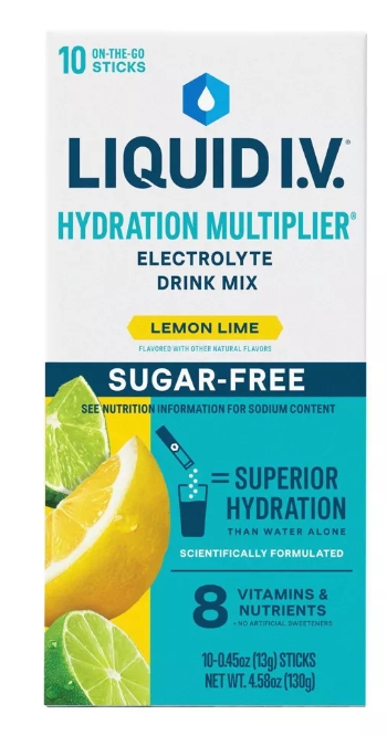 LIQUID IV Hydration Sugar Free Lemon Lime 10Ct 4.58Oz