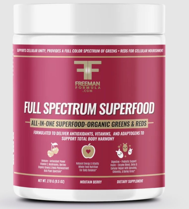 Freeman Formula Full Spectrum Superfood Organic Greens & Reds 270g Mountain Berry Flavor 35 Servings