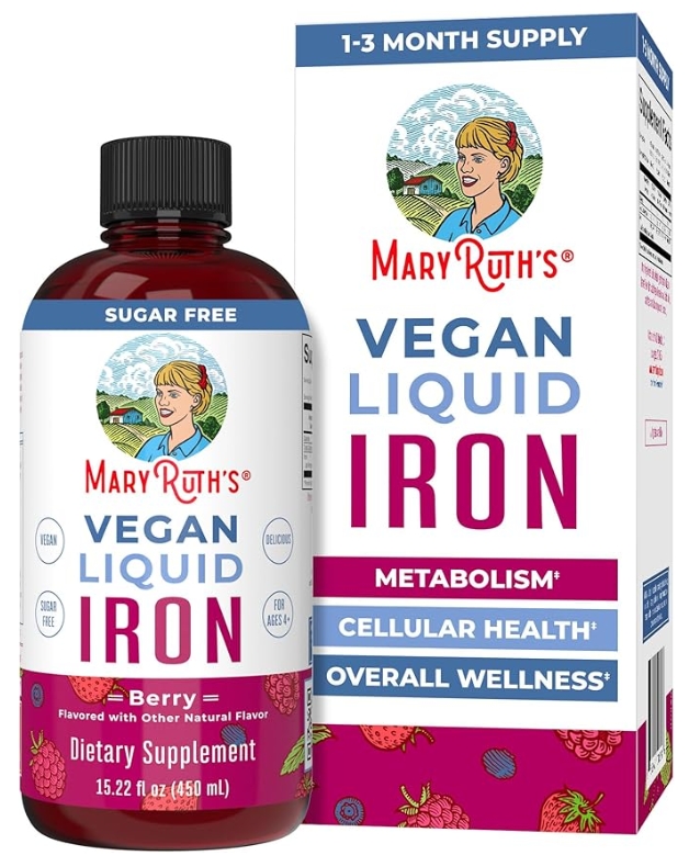 MaryRuths Iron Sugar Free for Women Men & Kids Liquid Iron  Vegan 15.22 Fl Oz Berry Flavor