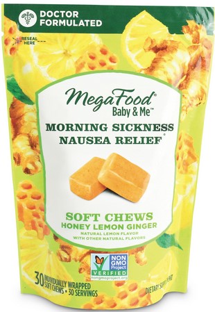 Megafood -  Baby & Me Morning Sickness Nausea Relief Soft Chews, Honey Lemon Ginger Flavor 30 Tablets