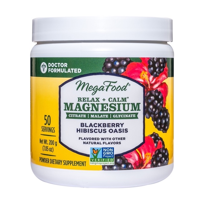 Megafood -  Relax + Calm* Magnesium Powder, Blackberry Hibiscus Oasis Flavor 50 Tablets