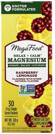 Megafood -  Relax + Calm* Magnesium Powder, Raspberry Lemonade Flavor 30 box